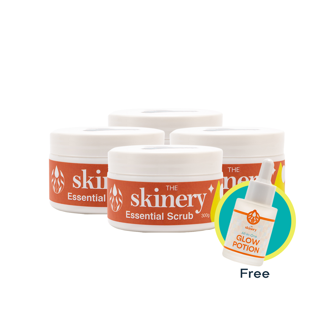 The Skinery Essential Scrub 300g Bundle of 4 and Get 1 The Skinery All in One Glow Potion 30ml for FREE
