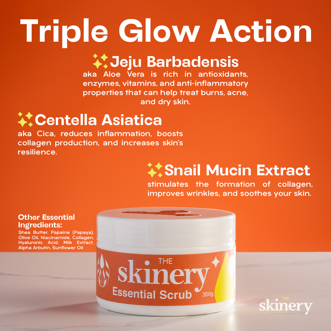 The Skinery Essential Scrub 300g Bundle of 5, and Get 1 The Skinery Glow Potion 30ml for FREE